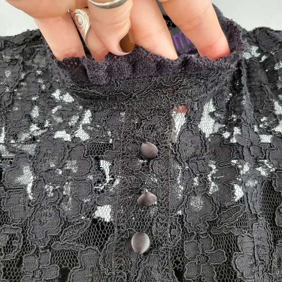 RARE VINTAGE Y2K MORBID Gothic Lace Blouse Black - Picture 4 of 14